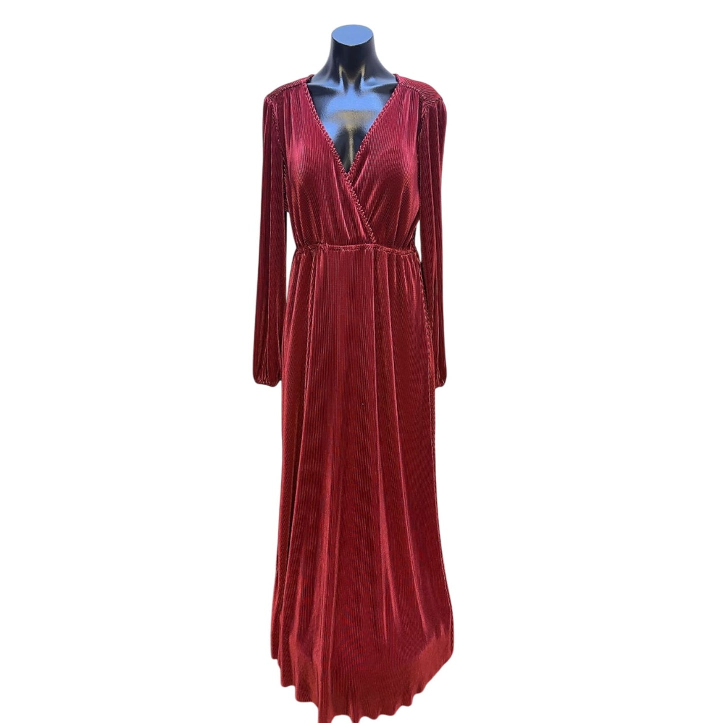 NWT Baltic Born Vintage Red Accordion Long-Sleeve Maxi Dress w V-Neckline Size 3X