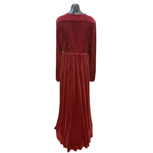 NWT Baltic Born Vintage Red Accordion Long-Sleeve Maxi Dress w V-Neckline Size 3X