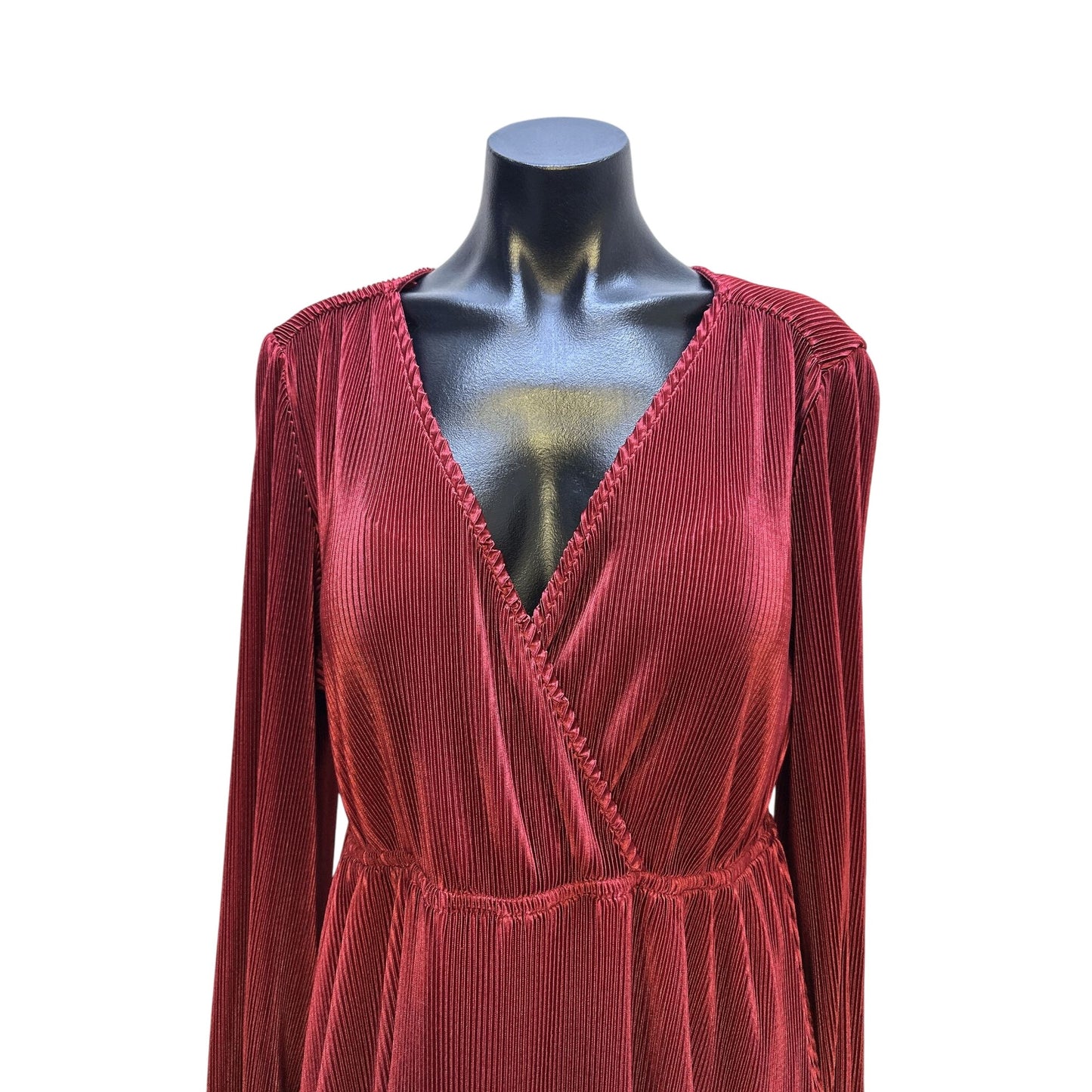 NWT Baltic Born Vintage Red Accordion Long-Sleeve Maxi Dress w V-Neckline Size 3X