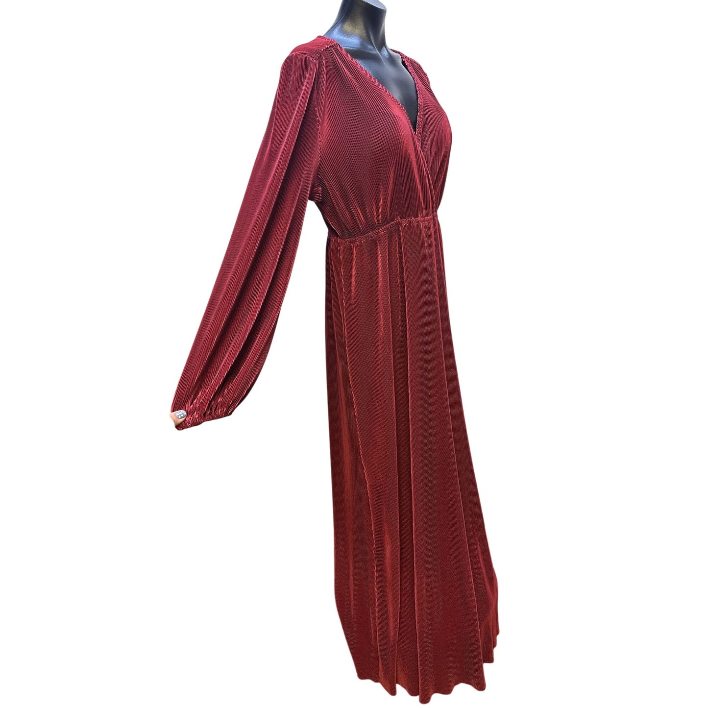 NWT Baltic Born Vintage Red Accordion Long-Sleeve Maxi Dress w V-Neckline Size 3X