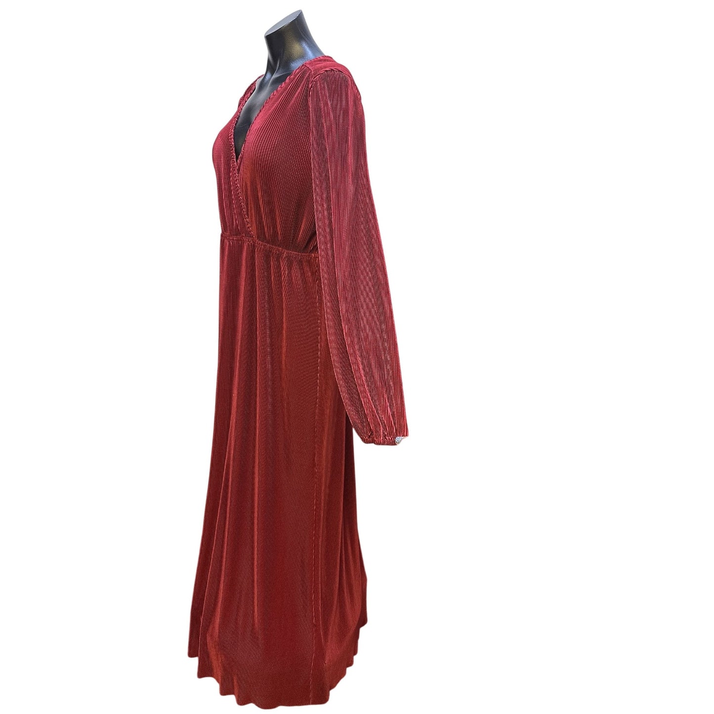 NWT Baltic Born Vintage Red Accordion Long-Sleeve Maxi Dress w V-Neckline Size 3X