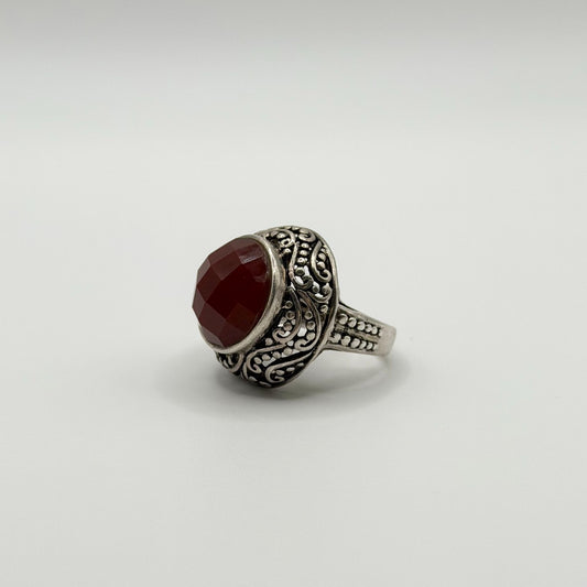 CFJ Sterling Silver 925 Faceted Large Carnelian Ring Size 7