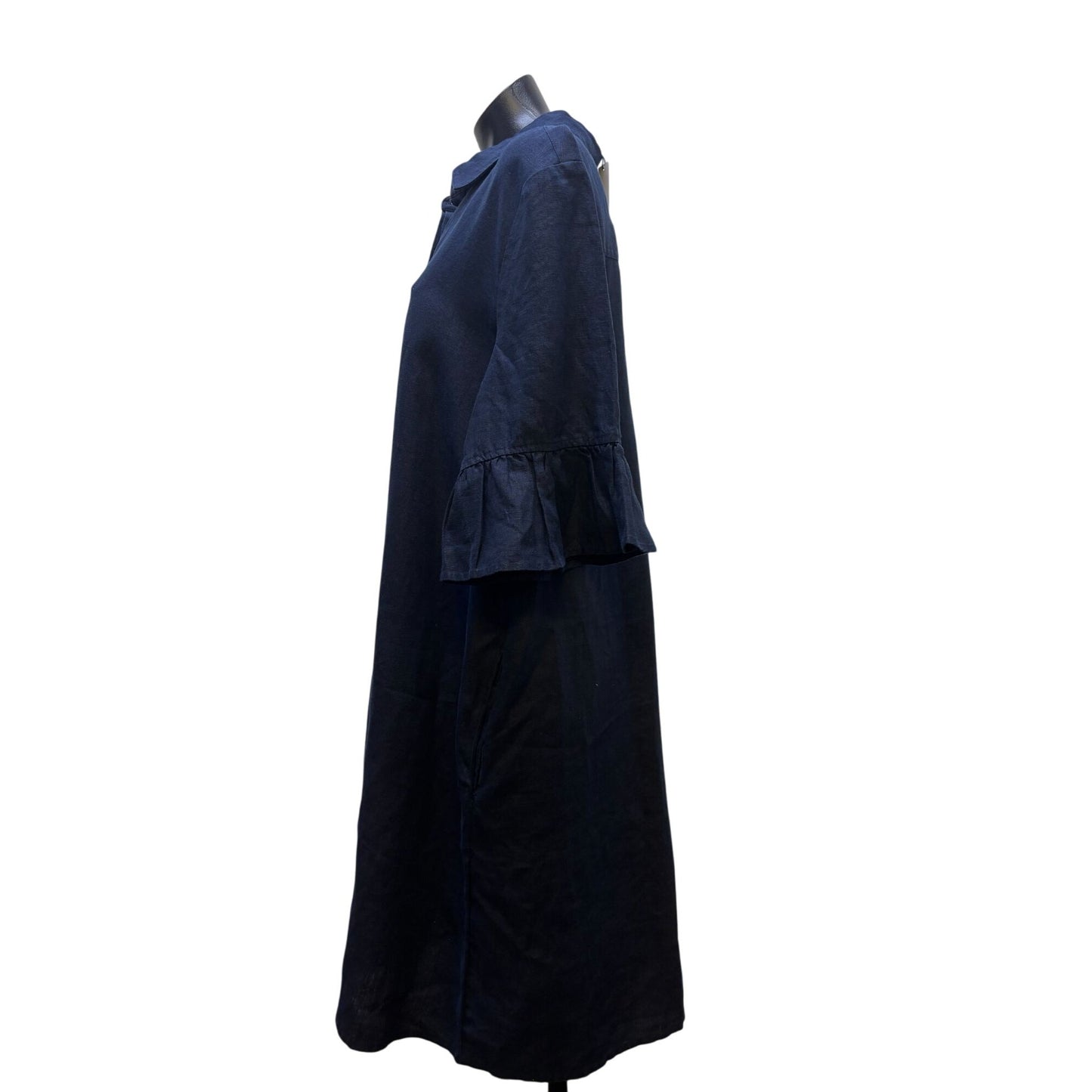 Chicos Navy Fluted Sleeve Linen Dress Size 3.5/18