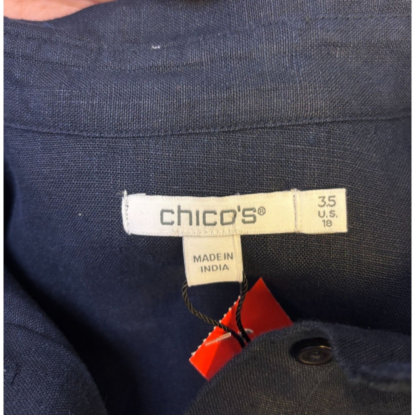 Chicos Navy Fluted Sleeve Linen Dress Size 3.5/18