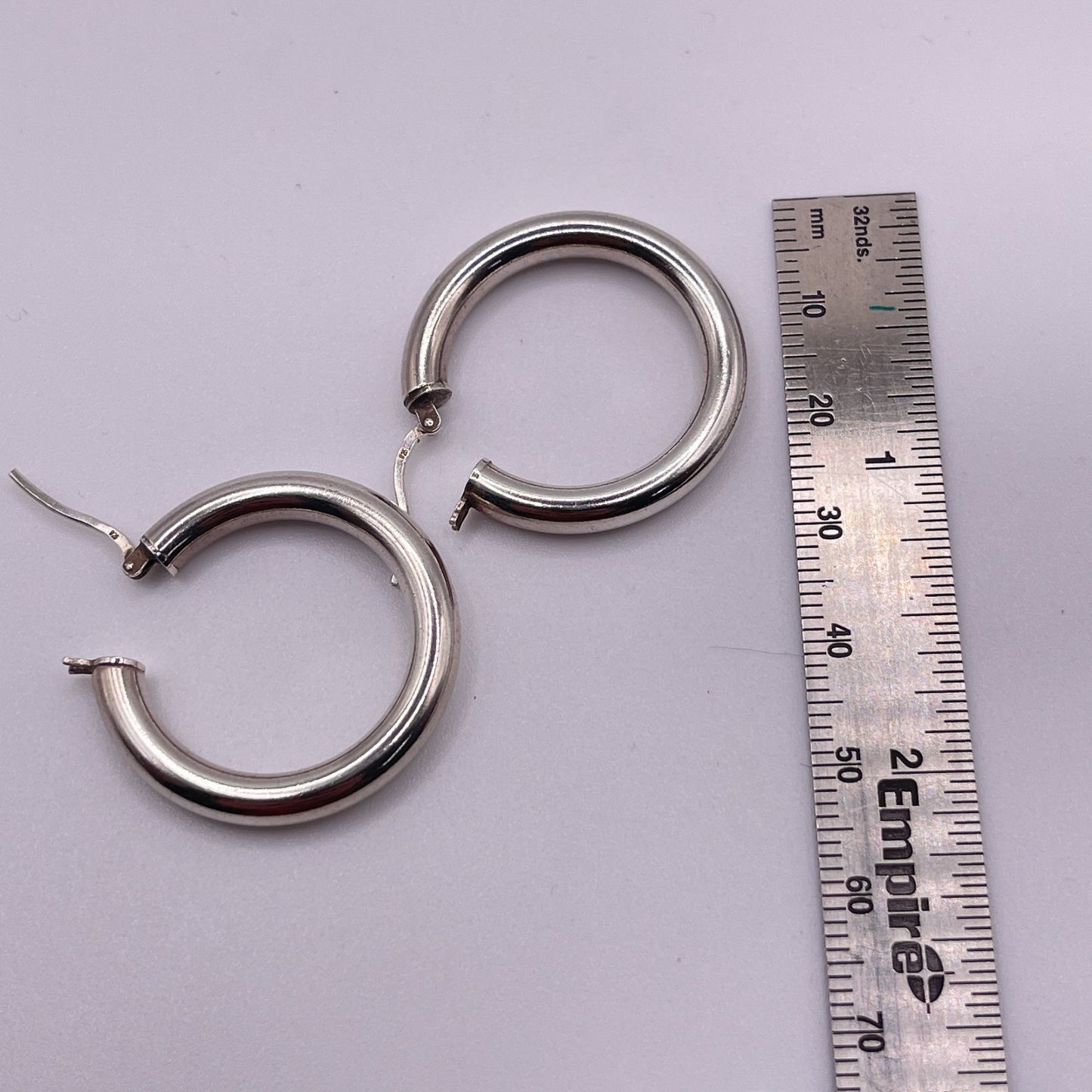 Sterling Silver 925 Classic Hoop Earrings 1.25 Inch Diameter