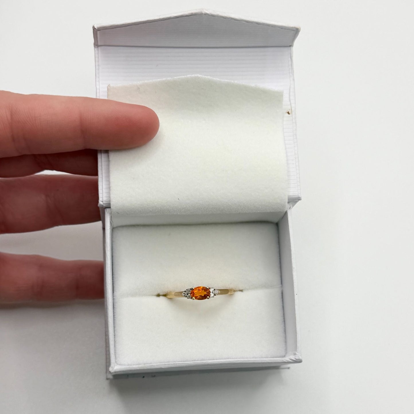 Natural Citrine Diamond Solid 14K Yellow Gold Stud Ring Size 7.5
