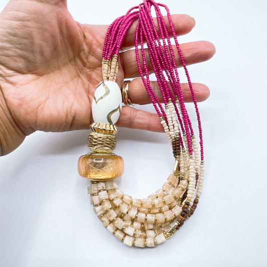 Chico's Multicolor Layered Beaded Necklace With Gold Accents & Adjustable Chain