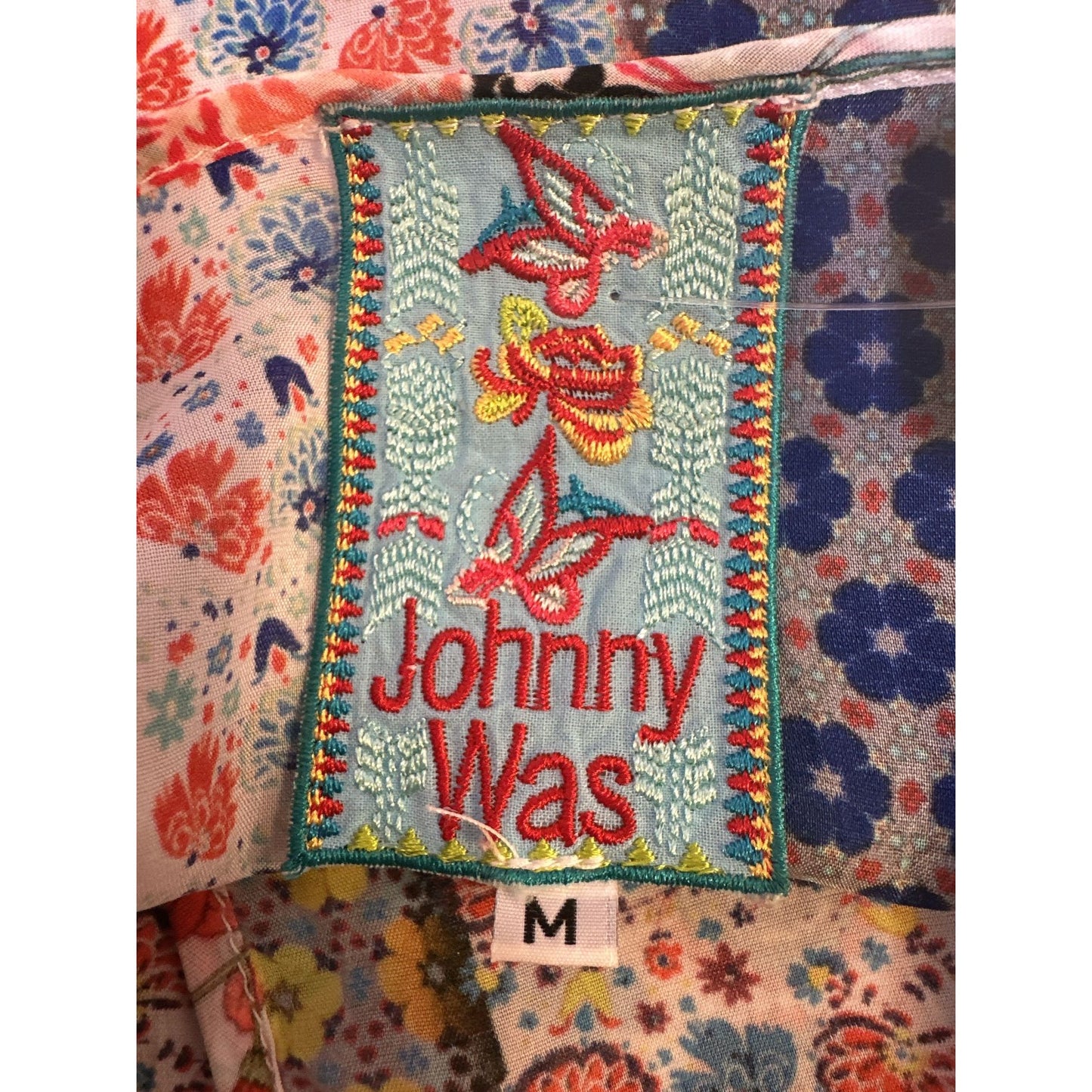 Johnny Was Multicolor Floral & Geometric Print Boho Tunic Blouse Size M