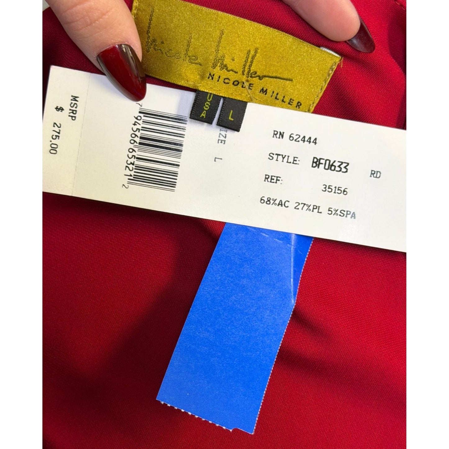 NWT Nicole Miller Red Long Sleeve Ruched Stretch Dress Size L