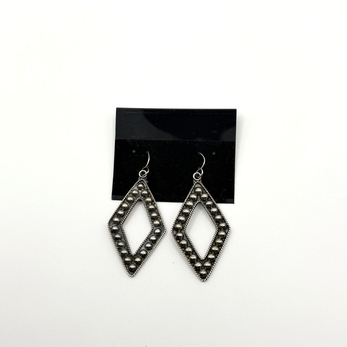 925 Sterling Silver Diamond-Shaped Dangle Earrings With Beaded Design