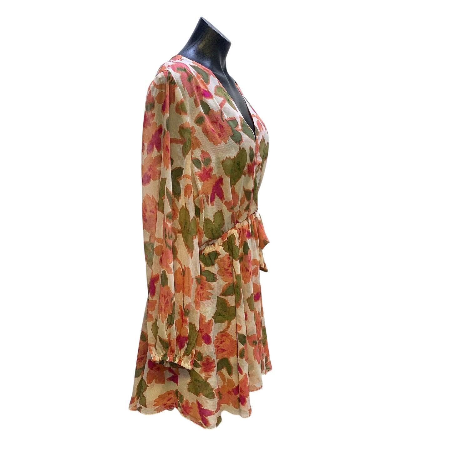 NWT Misa Los Angeles Floral Chiffon Mini Dress w/Tie Waist L