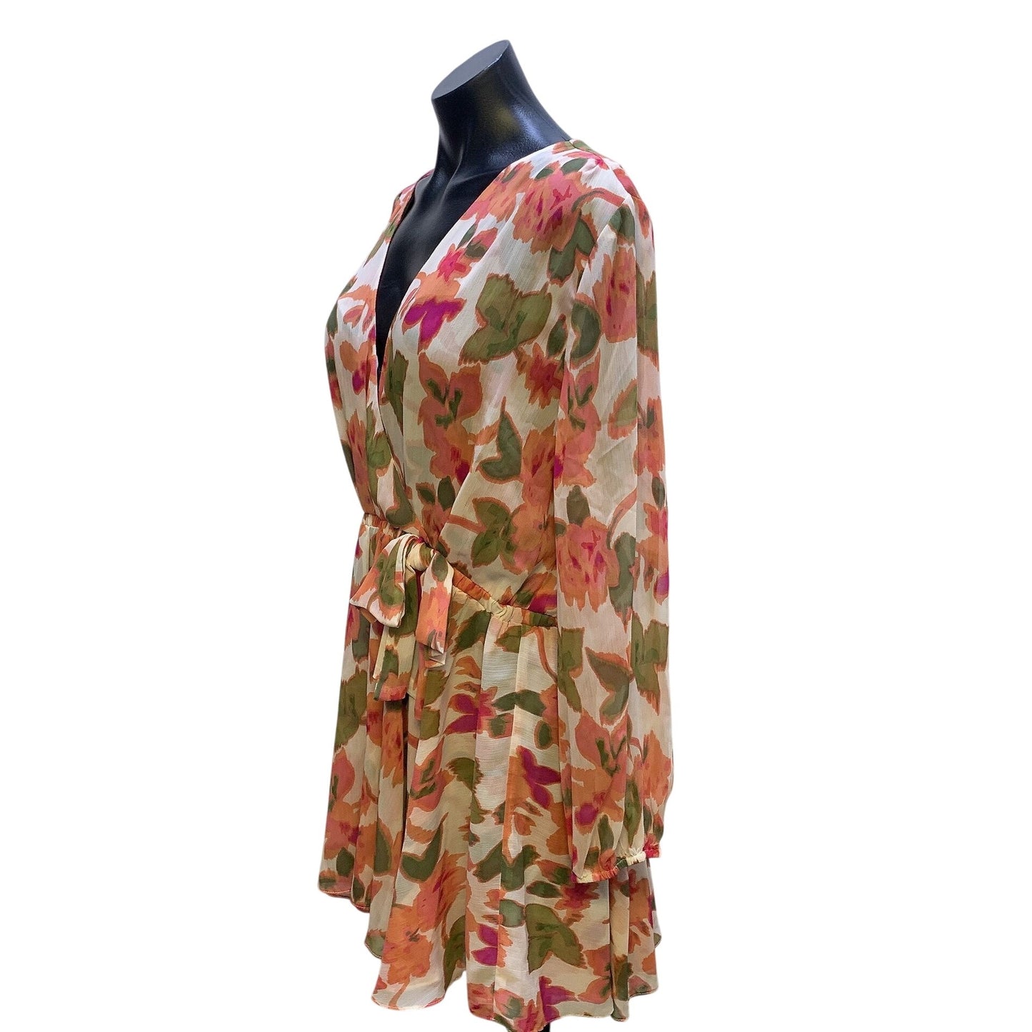 NWT Misa Los Angeles Floral Chiffon Mini Dress w/Tie Waist L