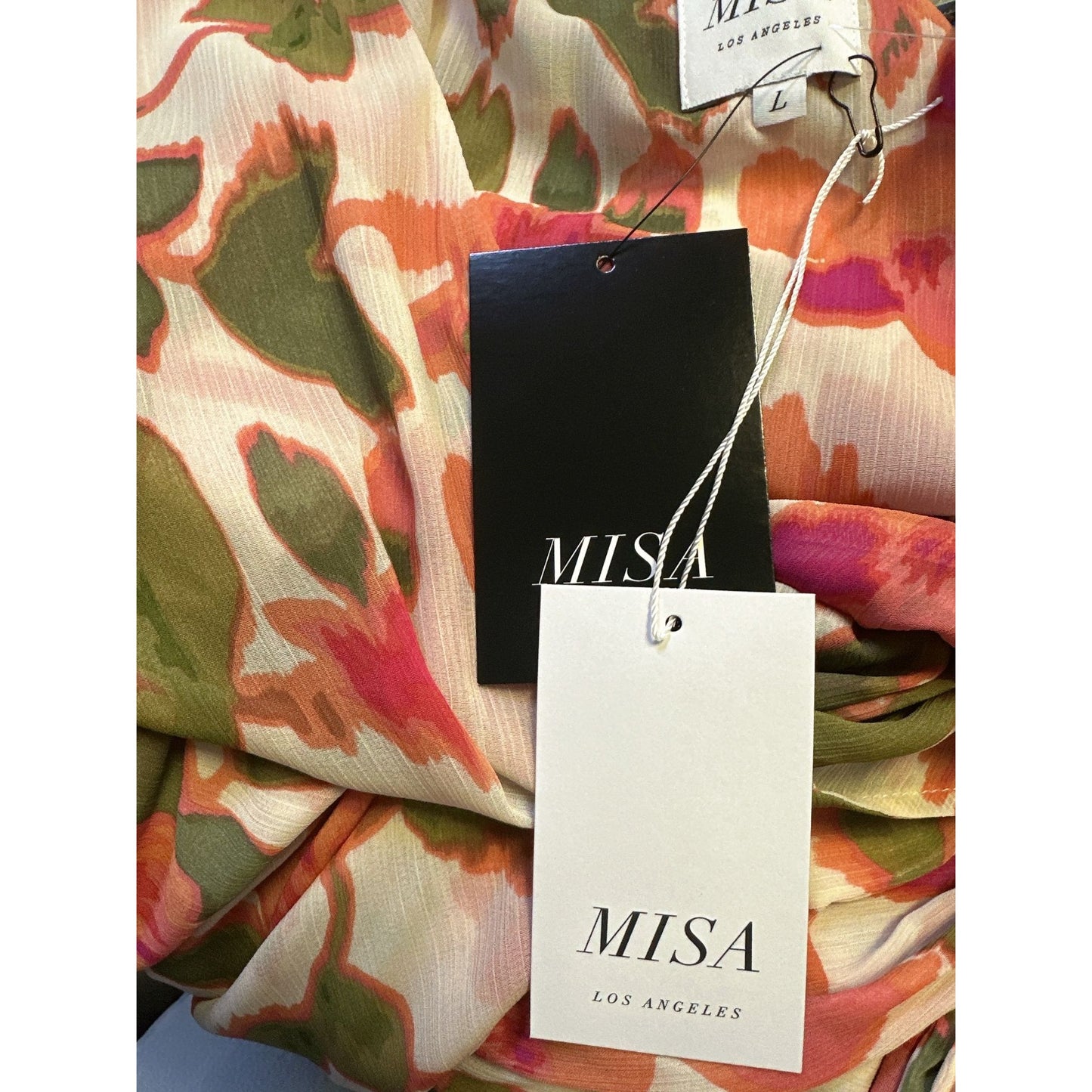 NWT Misa Los Angeles Floral Chiffon Mini Dress w/Tie Waist L