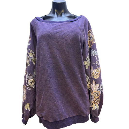 NWT Blue Velvet Embroidered Floral Sweatshirt Purple XL
