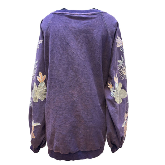 NWT Blue Velvet Embroidered Floral Sweatshirt Purple XL