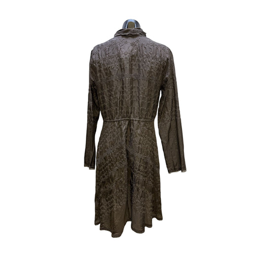 Johnny Was Vintage Dark Chocolate Embroidered Open Front Silk Cardigan