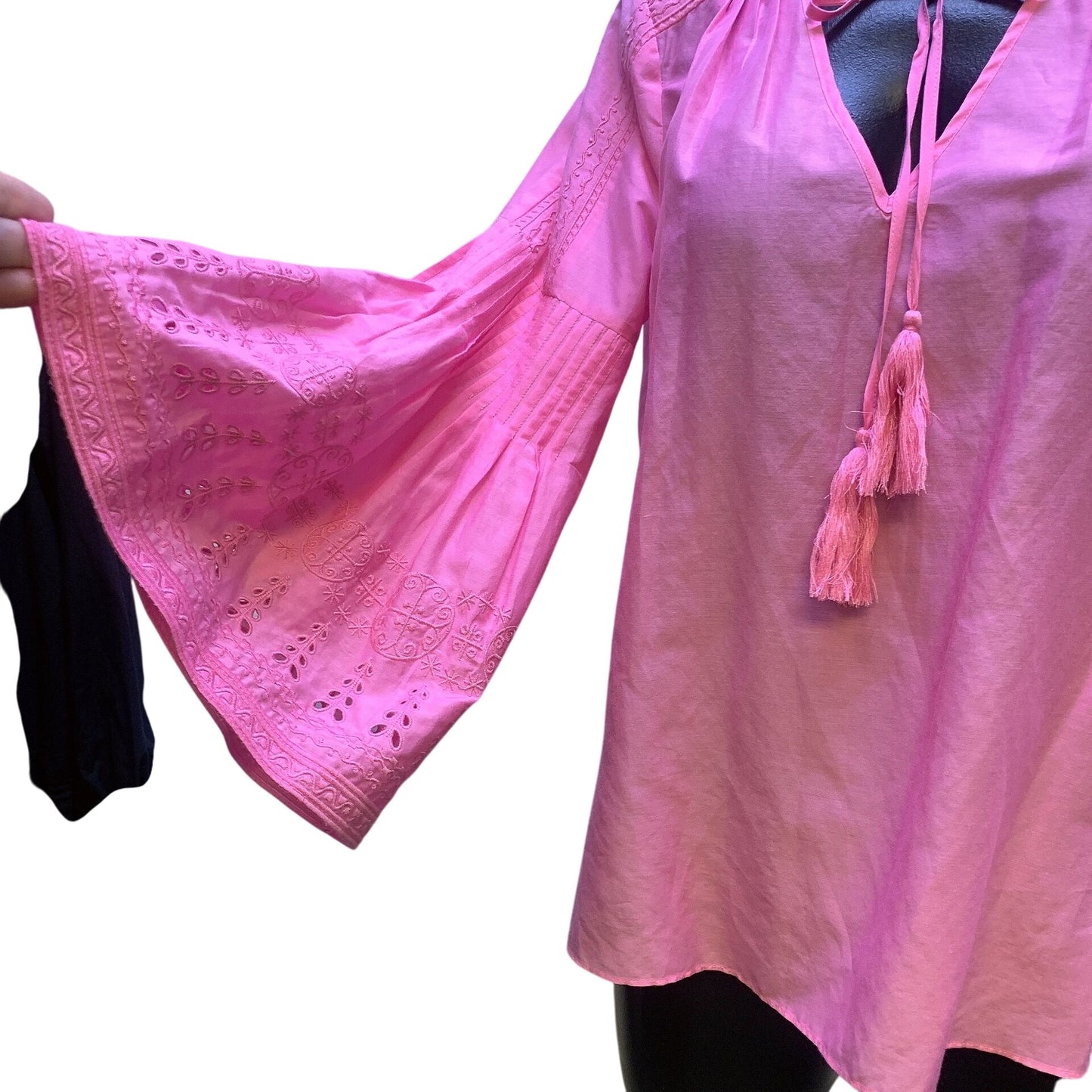 Kobi Halperin Pink Blouse With Embroidered Bell Sleeves, Size Small