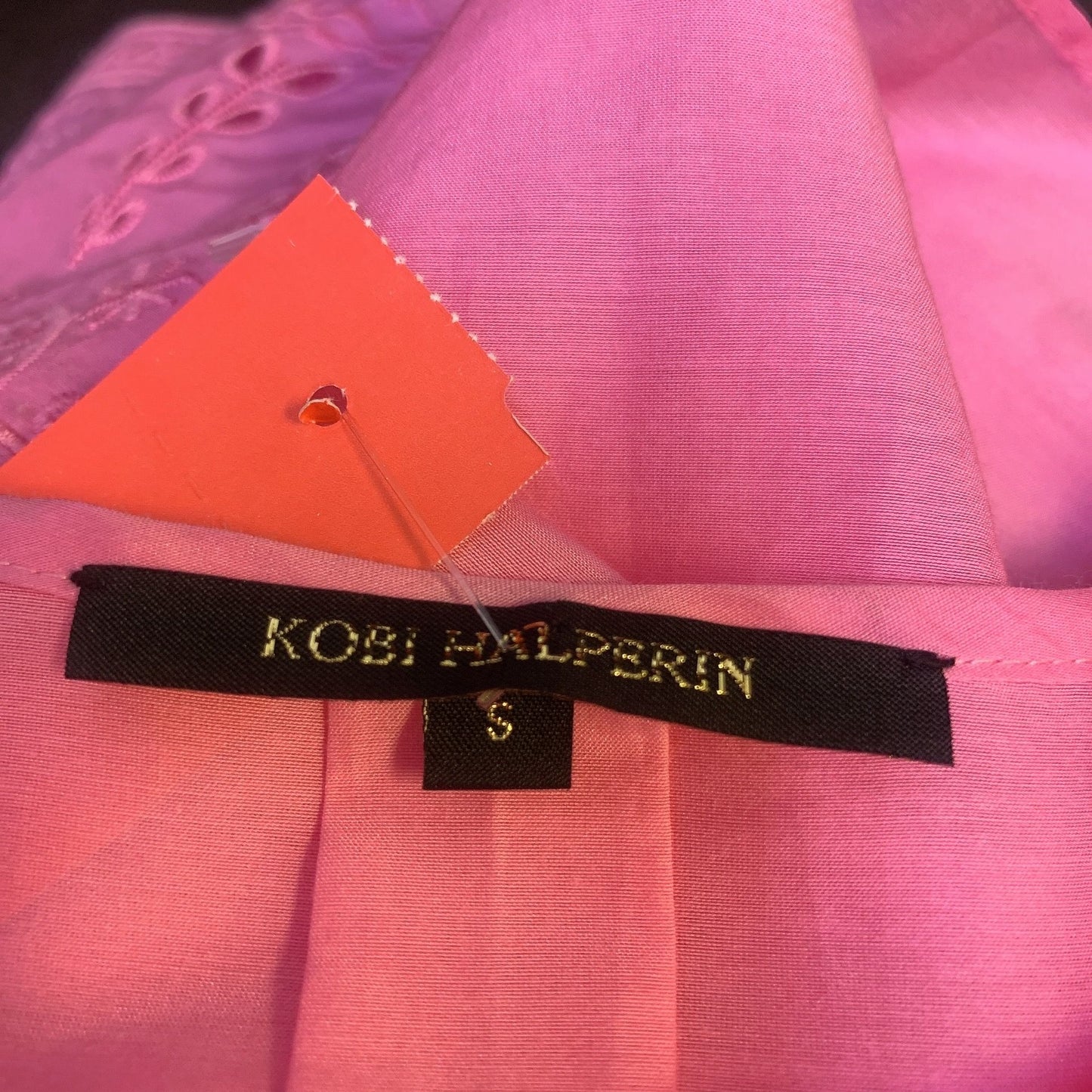 Kobi Halperin Pink Blouse With Embroidered Bell Sleeves, Size Small