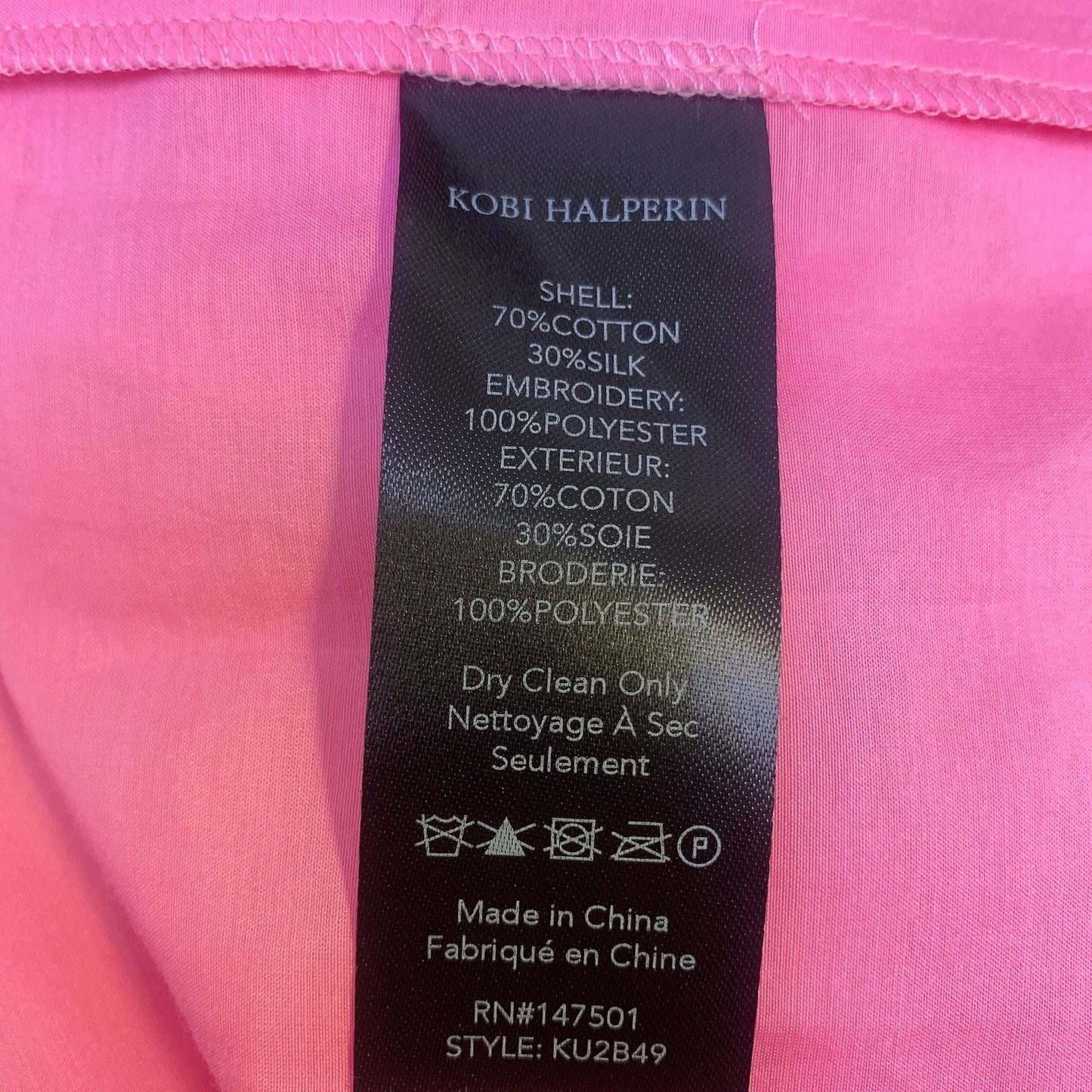 Kobi Halperin Pink Blouse With Embroidered Bell Sleeves, Size Small