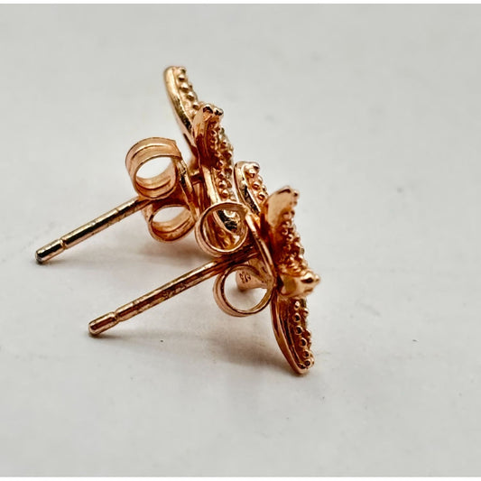 Starfish Stud Earrings 925 Sterling Silver Rose Gold Plated With CZ