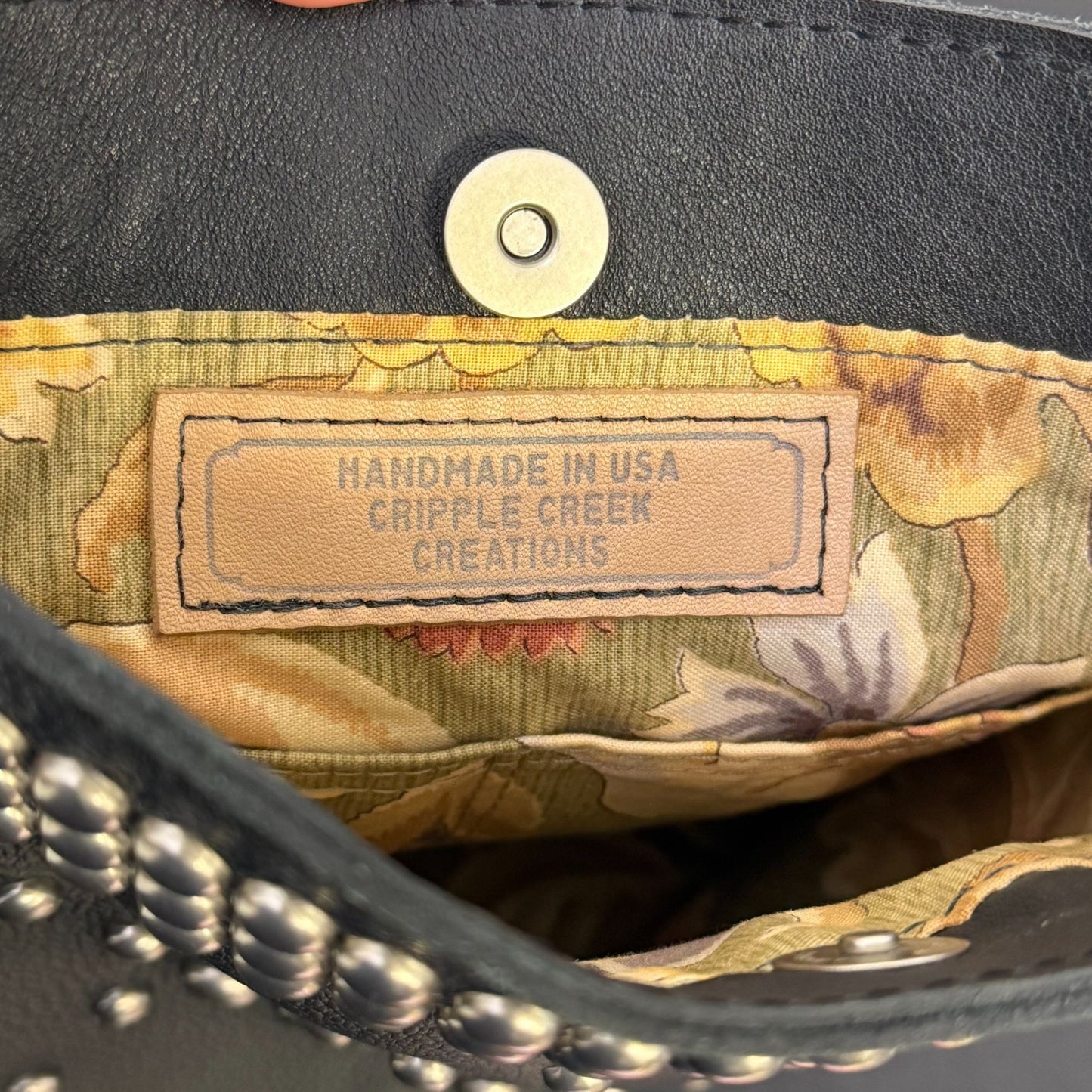 Cripple Creek Leather Studded Black Shoulder Bag