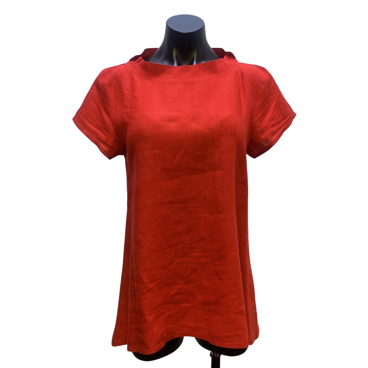 Flax Red Linen Short-Sleeve Tunic Top Size Small