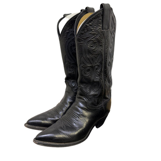 Justin Black Leather Embroidered Western Cowboy Boots Size 7