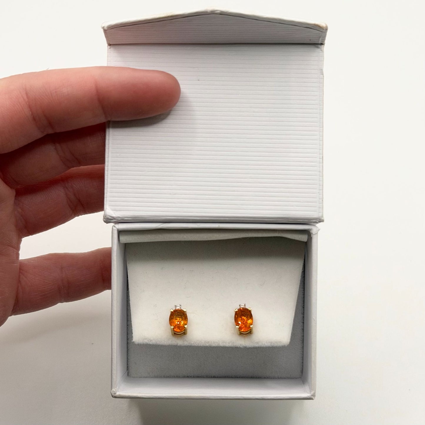 Natural Oval Citrine & Diamond Solid 14K Yellow Gold Stud Push Back Earrings
