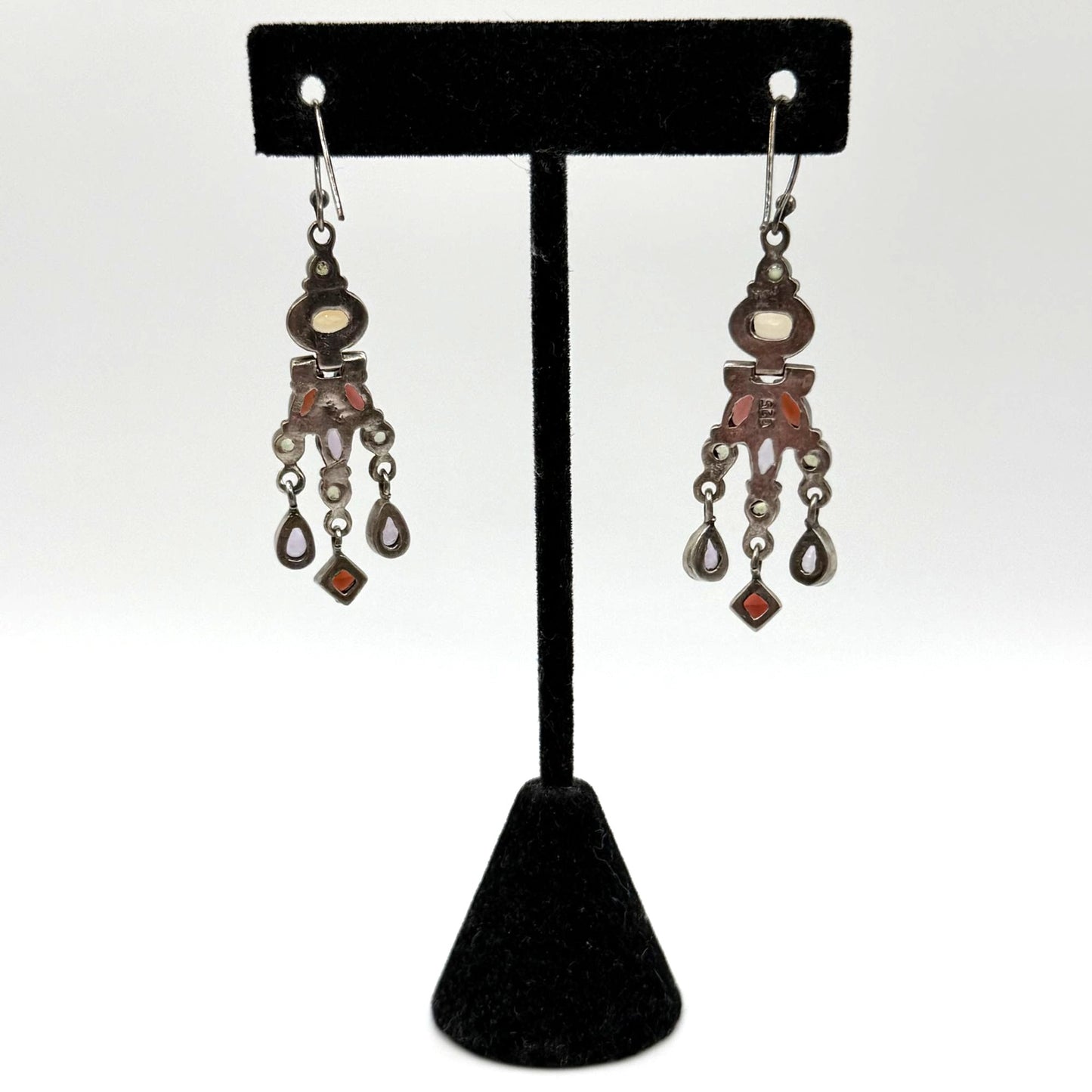 925 Silver Dangle Earrings With Multicolor Gemstones