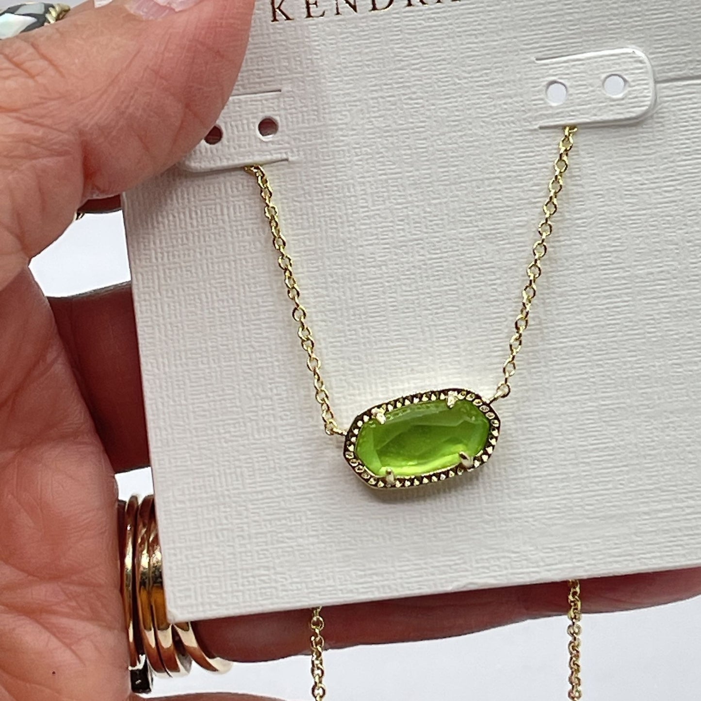 Kendra Scott Gold-Plated Chain Necklace With Green Gemstone Pendant