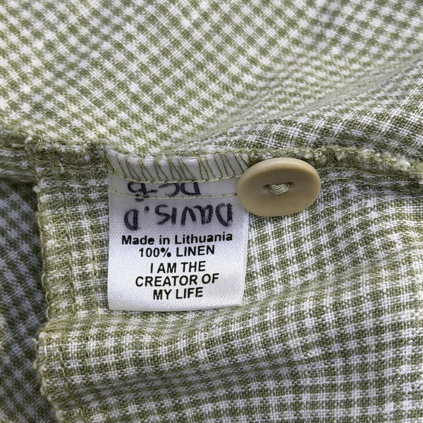 Flax Linen Blouse Green White Floral Button Front L