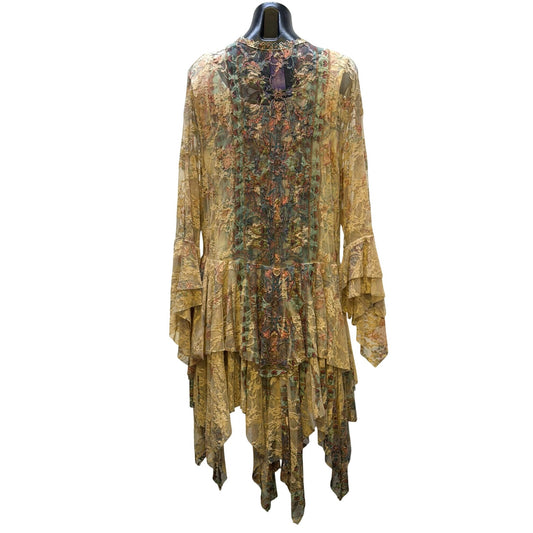 Blouse Origami Tank With Lace Duster Tan Pink Blue XL/XXL