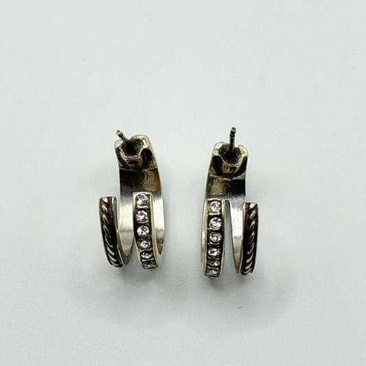 Silver Crystal Double Row Hoop Earrings