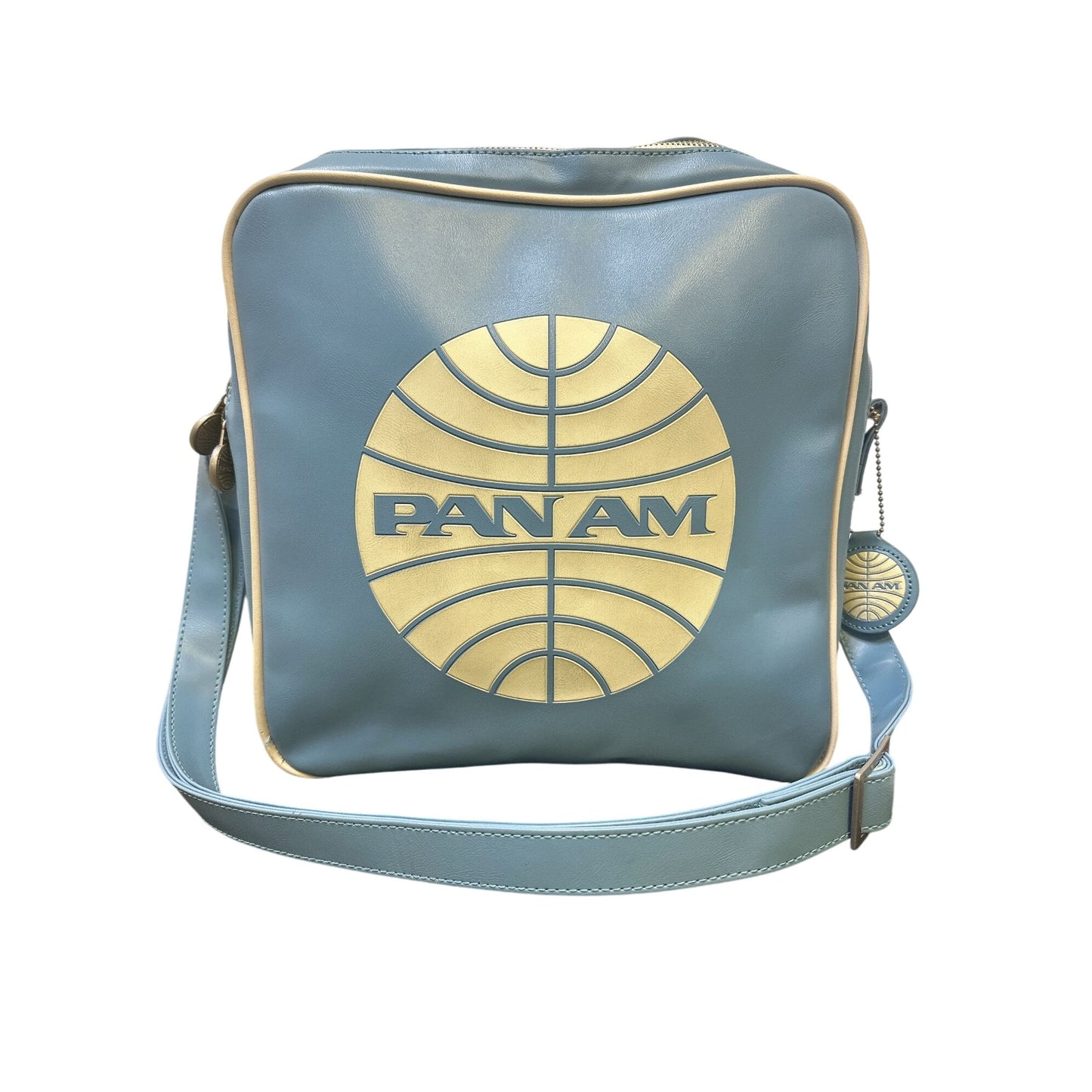 Pan Am Vintage Blue Vinyl Messenger w/Logo Print & Metal Details