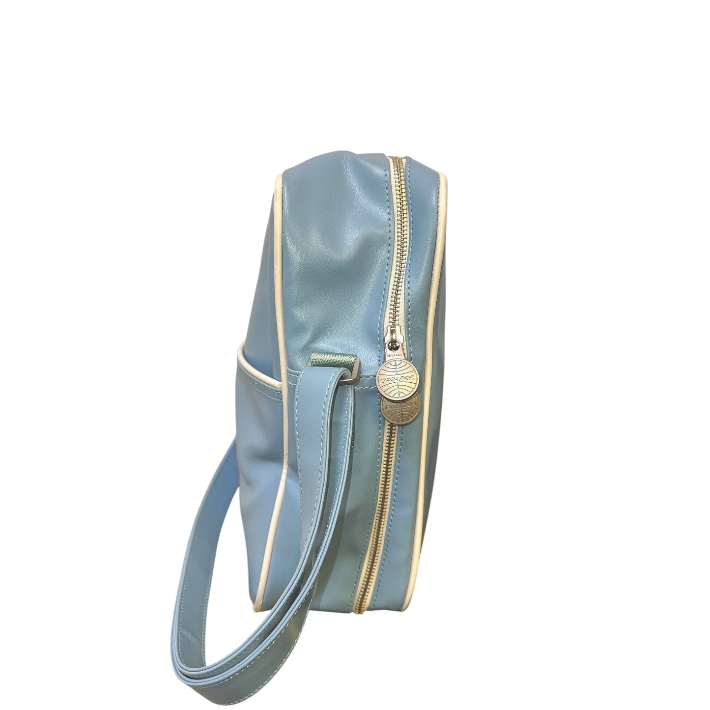 Pan Am Vintage Blue Vinyl Messenger w/Logo Print & Metal Details
