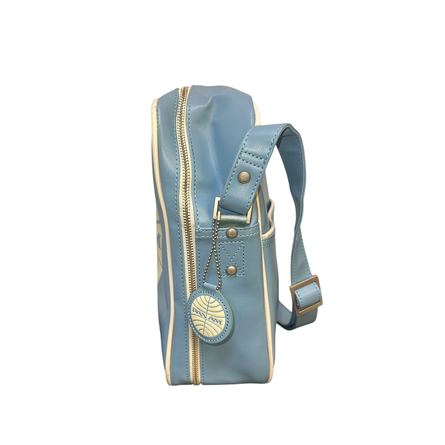 Pan Am Vintage Blue Vinyl Messenger w/Logo Print & Metal Details