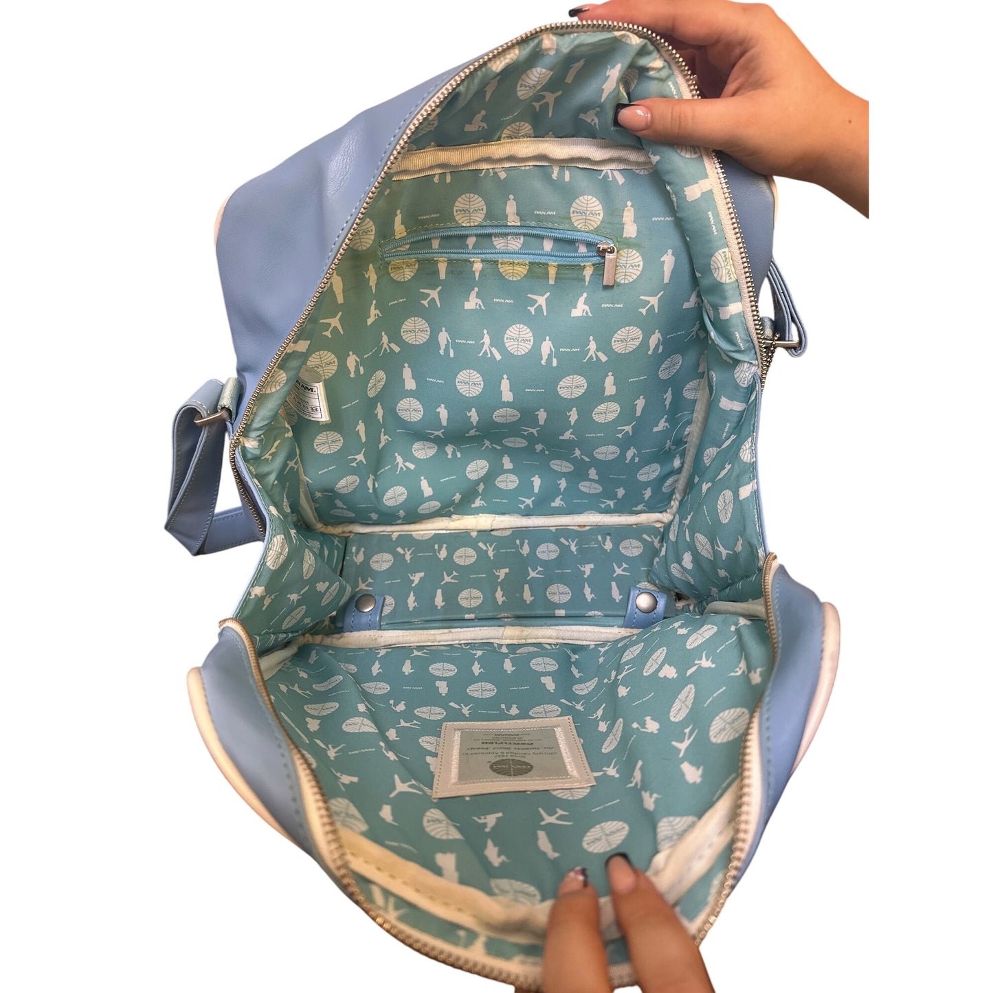 Pan Am Vintage Blue Vinyl Messenger w/Logo Print & Metal Details