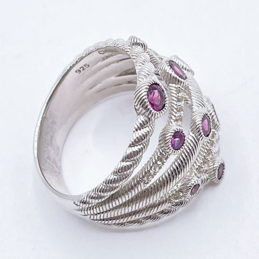 Judith Ripka 925 Sterling Silver Amethyst Stones Multi-Band Size 8.5
