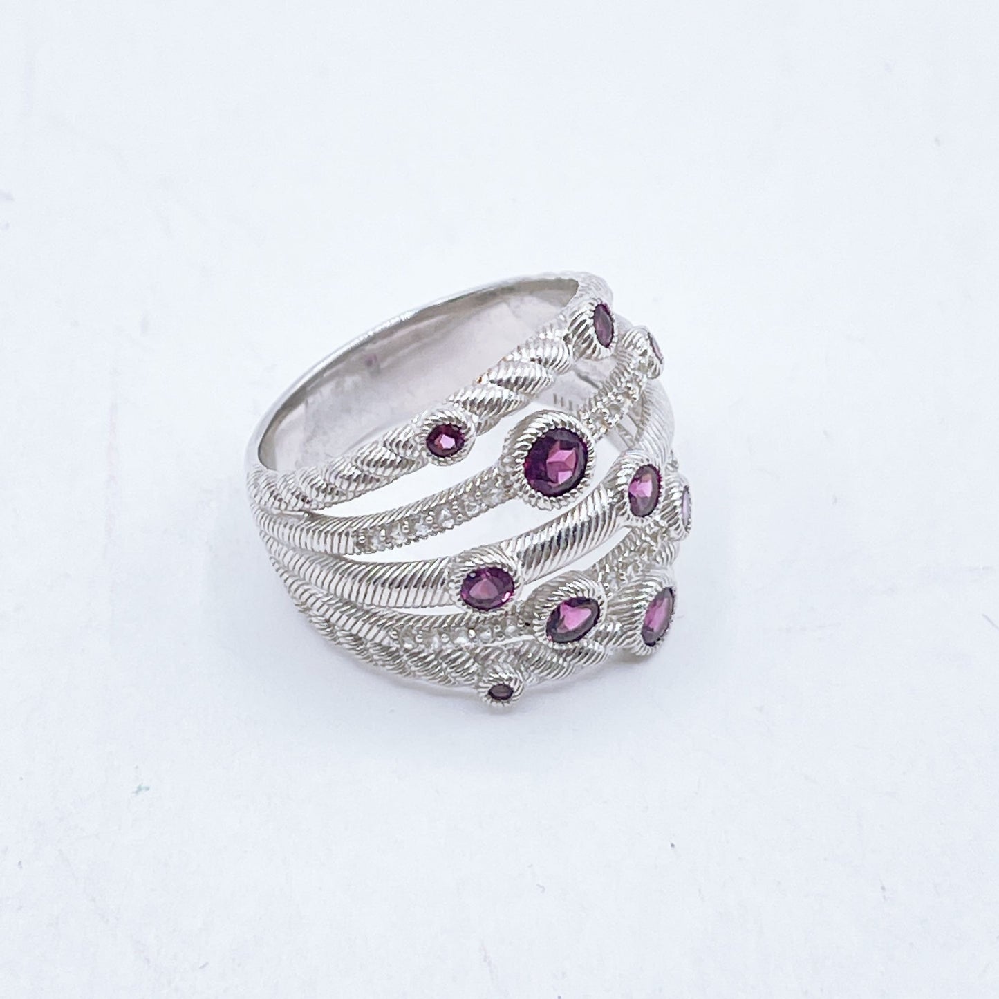 Judith Ripka 925 Sterling Silver Amethyst Stones Multi-Band Size 8.5