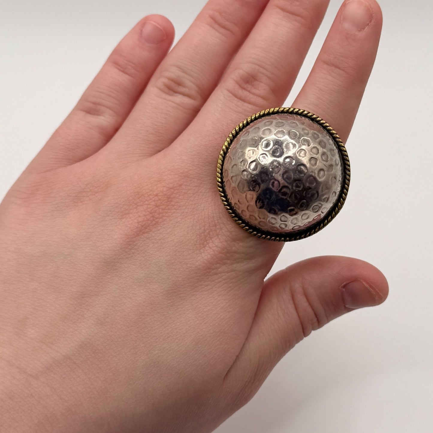 Vintage Taxco 925 Sterling Silver Dome Ring Adjustable Textured Finish