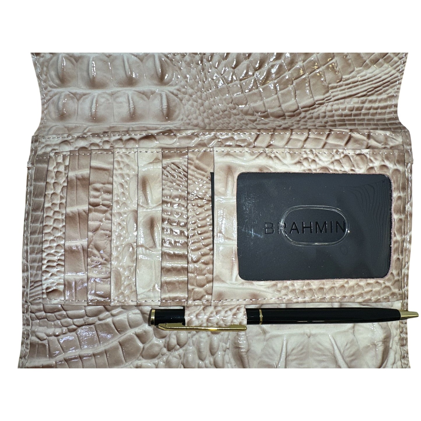 NWT Brahmin Croc-Embossed Leather Clutch Wallet Blossom Melbourne Check pocket