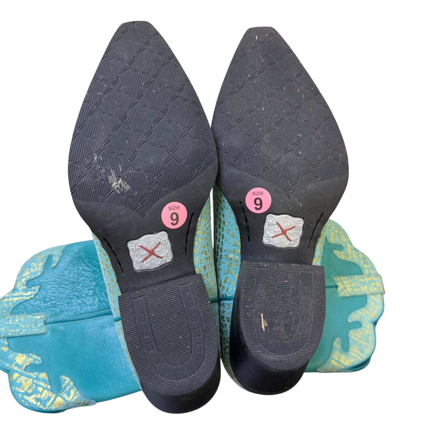 Twisted X Western Boots Turquoise & Gold Snake Print 9