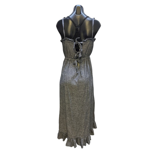 Innika Choo Blue Maxi Dress w/Orange Floral Embroidery & Tie Straps OS