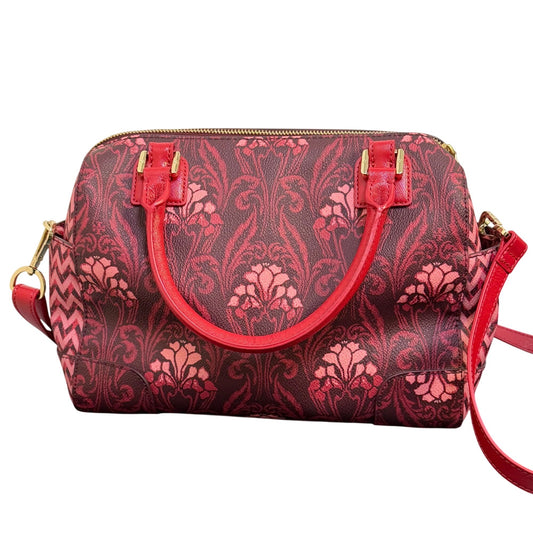 Tory Burch Red Floral Printed Satchel Tote Bag Adjustable Crossbody Vintage
