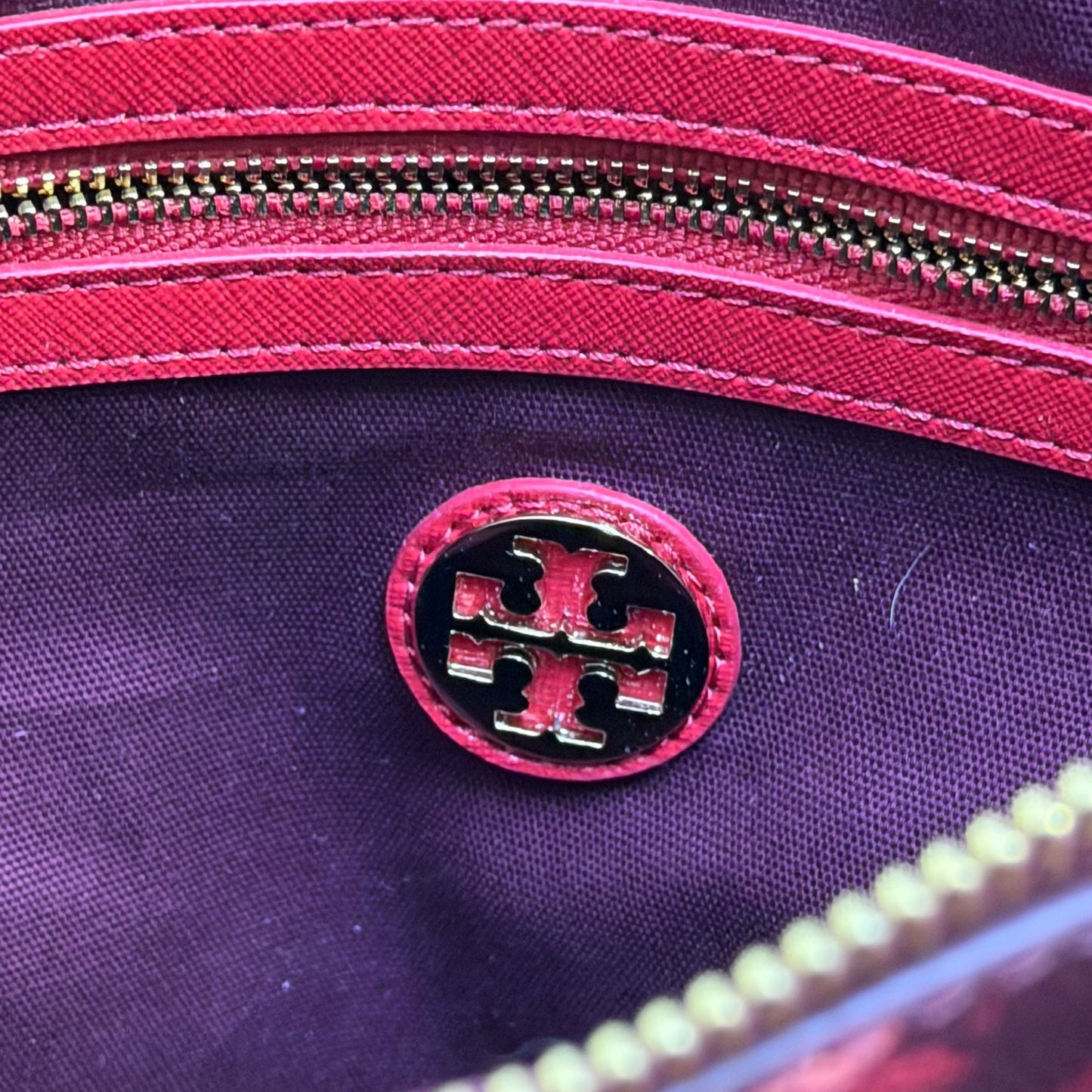 Tory Burch Red Floral Printed Satchel Tote Bag Adjustable Crossbody Vintage