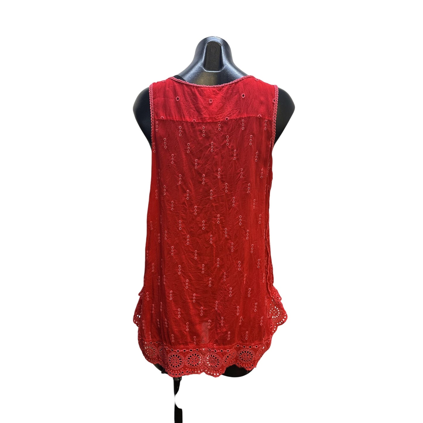 Johnny Was Red Tunic Tank w/Intricate Eyelet Design Size M