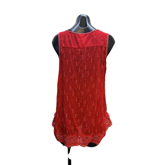 Johnny Was Red Tunic Tank w/Intricate Eyelet Design Size M