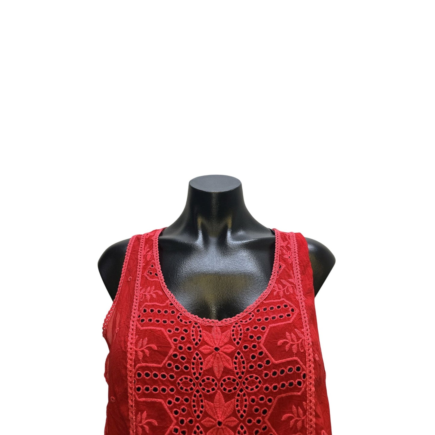 Johnny Was Red Tunic Tank w/Intricate Eyelet Design Size M