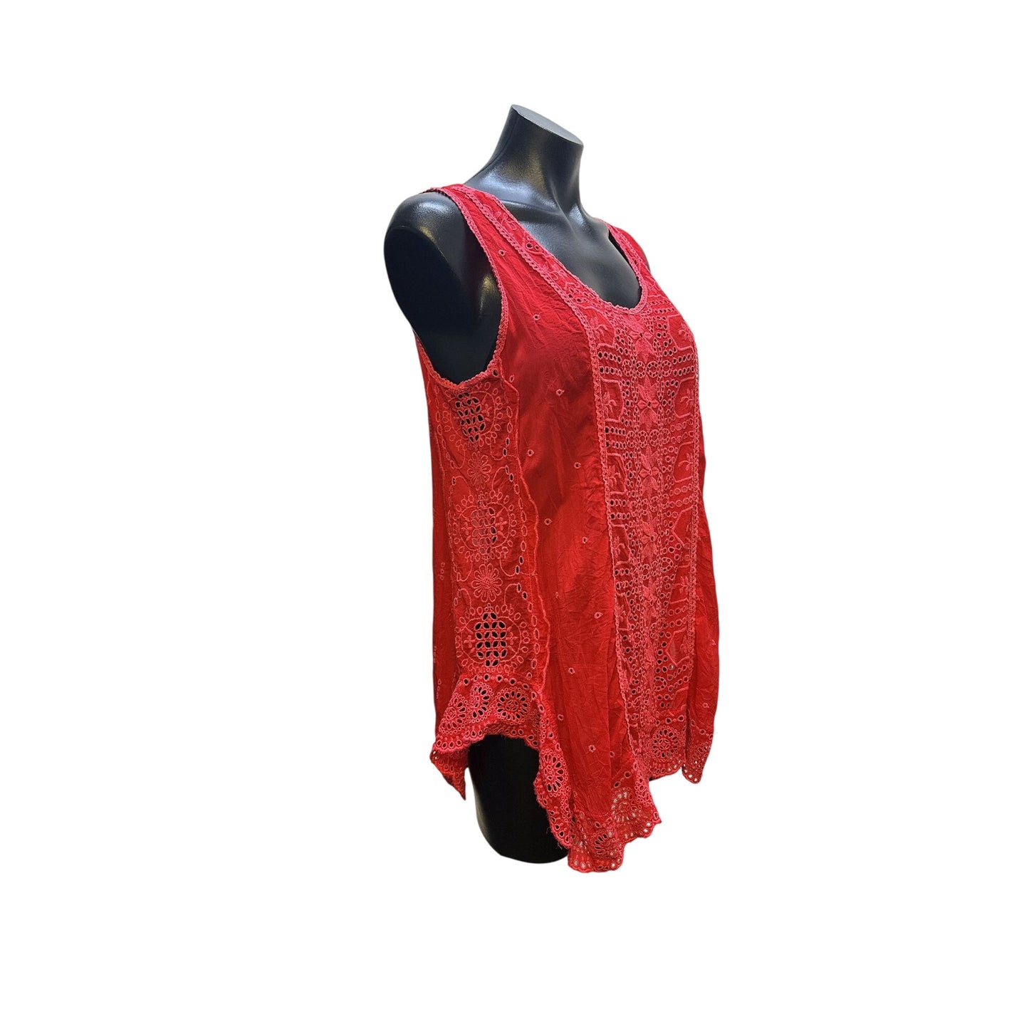 Johnny Was Red Tunic Tank w/Intricate Eyelet Design Size M