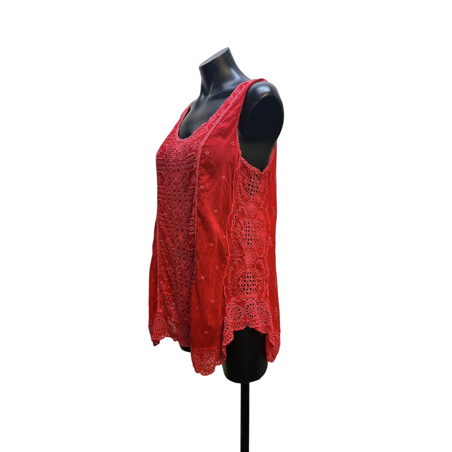 Johnny Was Red Tunic Tank w/Intricate Eyelet Design Size M